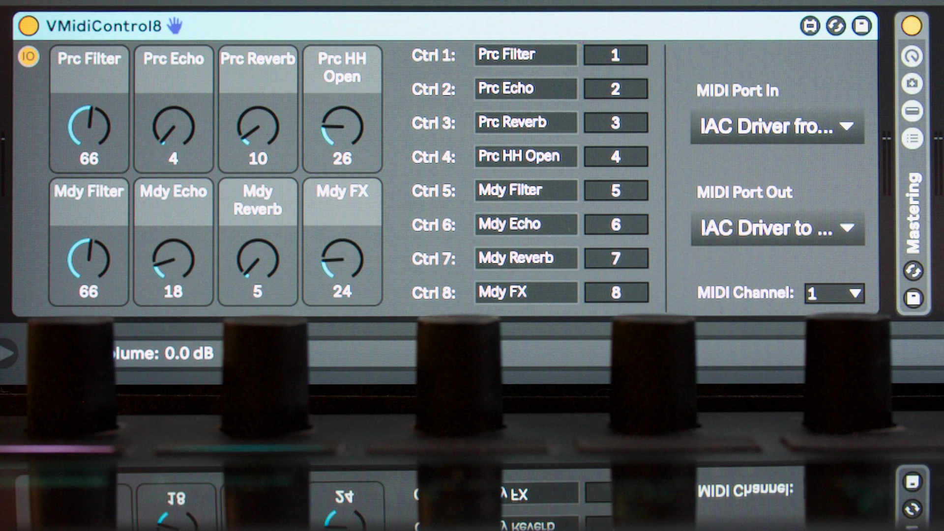 Max patch of the virtual MIDI controller